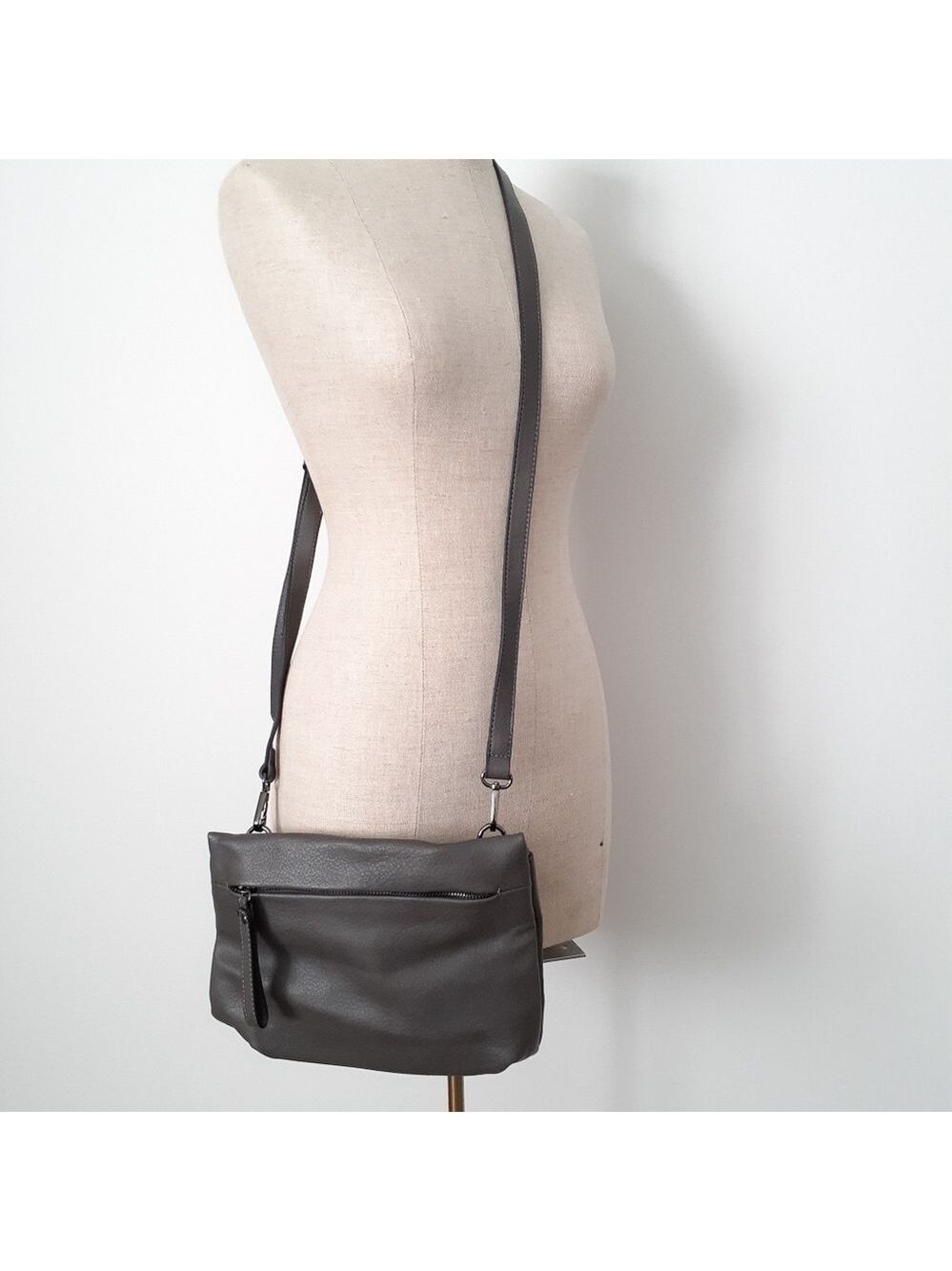 Grey Faux Leather Crossbody Bag - Picture 5 of 5